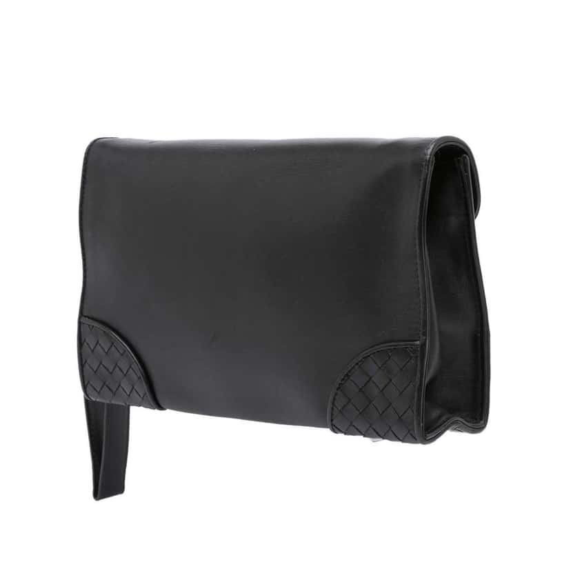 Bottega Veneta Intrecciato Trimmed Nappa Slide Lock Clutch Black Leather Good condition - Back View