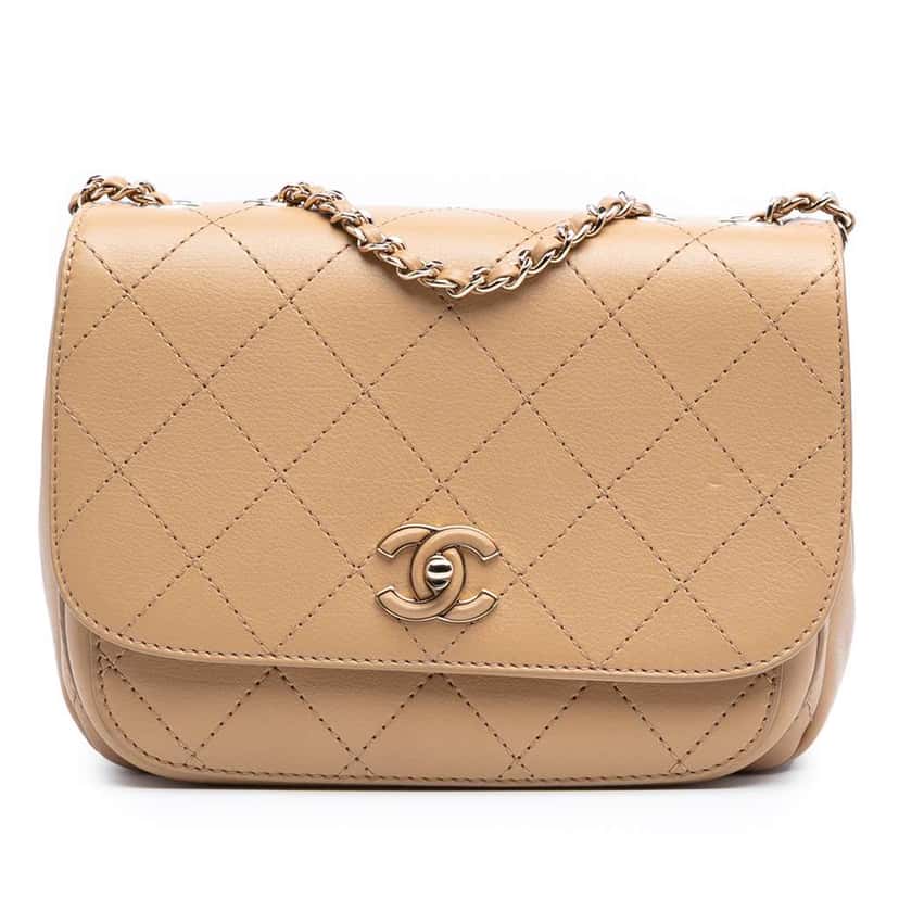 Chanel Small Stitched Calfskin Covered CC Flap Brown Leather Good condition - Front View