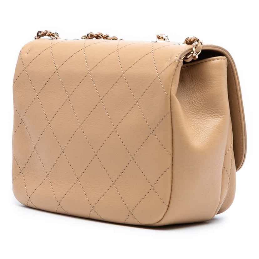 Chanel Small Stitched Calfskin Covered CC Flap Brown Leather Good condition - Back View