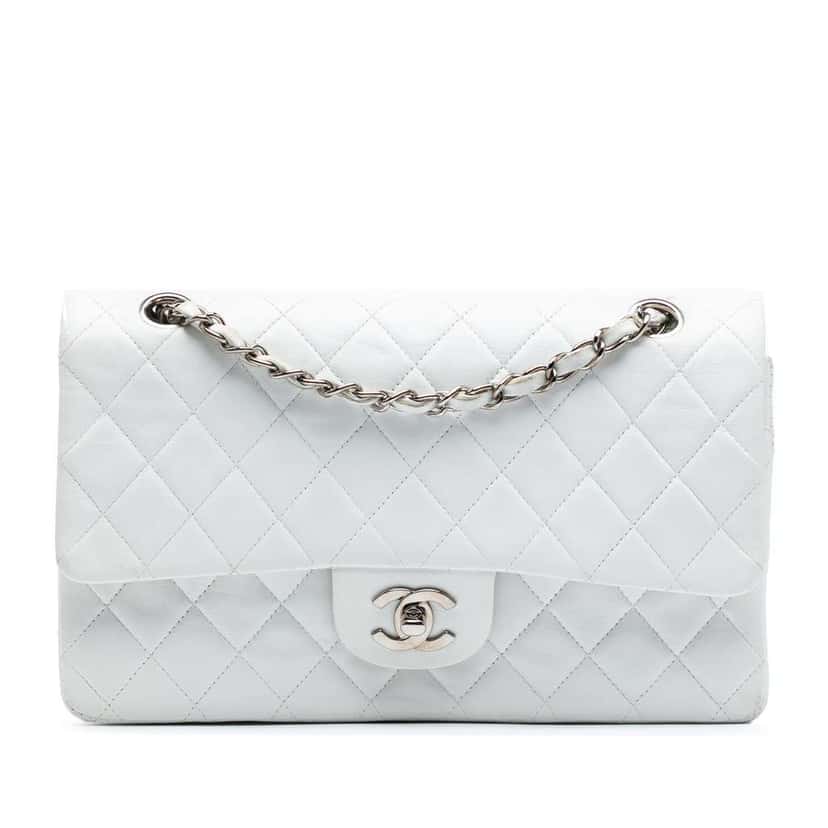 Chanel Medium Classic Lambskin Double Flap White Leather Good condition - Front View