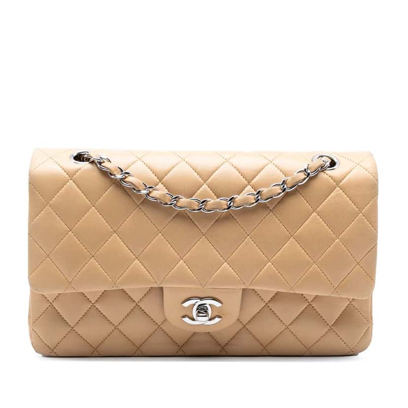 Chanel Medium Classic Lambskin Double Flap Brown Leather Good condition - Front View