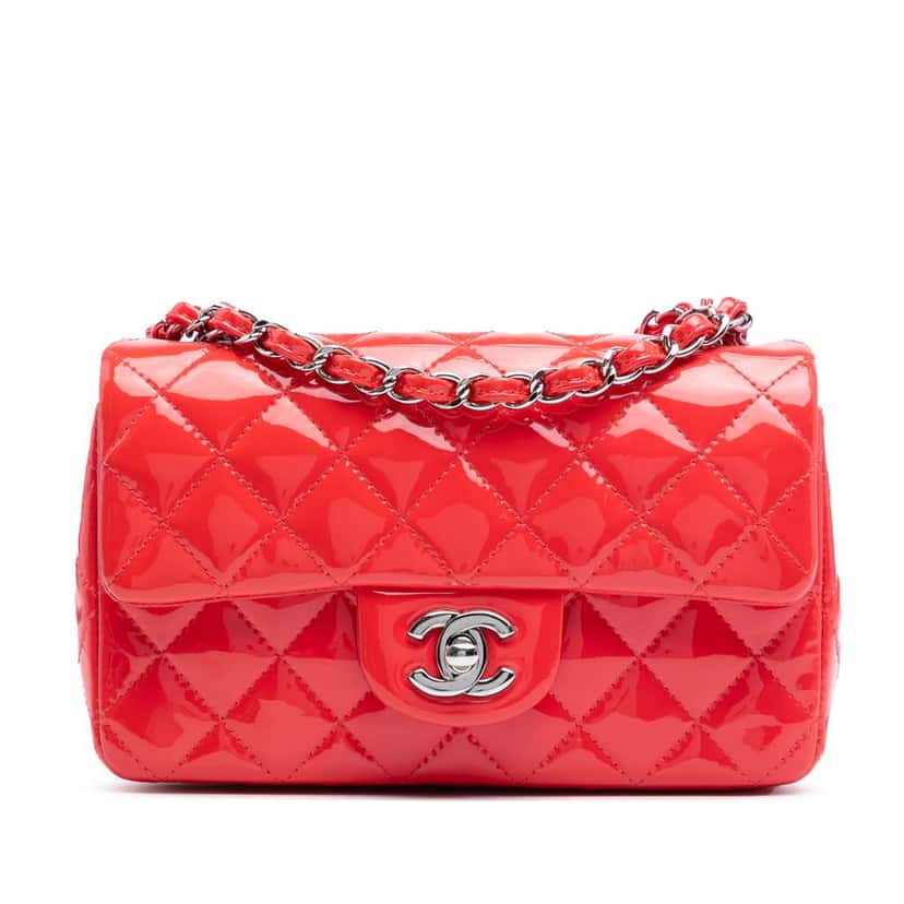 Chanel Mini Rectangular Classic Patent Single Flap Red Leather Good condition - Front View