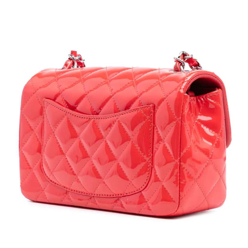 Chanel Mini Rectangular Classic Patent Single Flap Red Leather Good condition - Back View