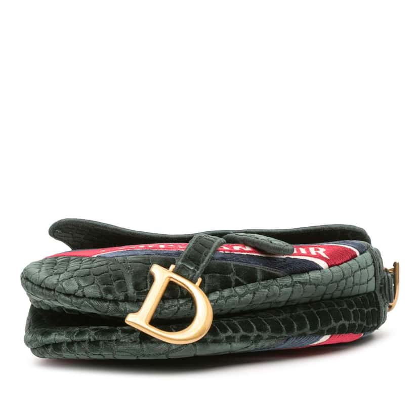 Dior Velvet Embroidered Crocodile Effect Saddle Bag Green Velvet Very good condition - Inside View
