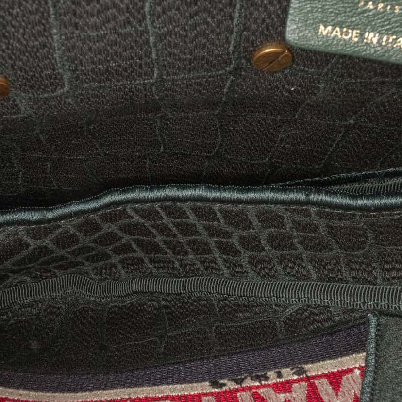 Dior Velvet Embroidered Crocodile Effect Saddle Bag Green Velvet Very good condition - Model View