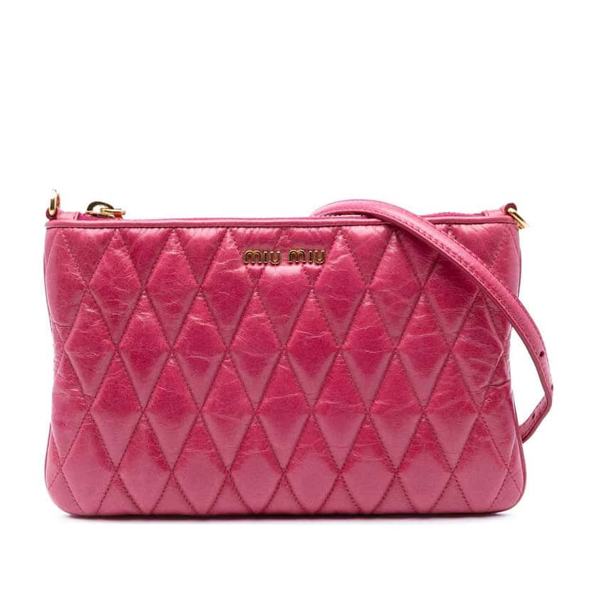 Miu Miu Matelasse Lambskin Leather Crossboy Pink Leather Good condition - Front View