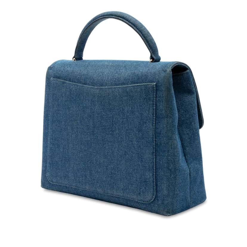 Chanel CC Denim Kelly Top Handle Bag Blue Denim Very good condition - Back View