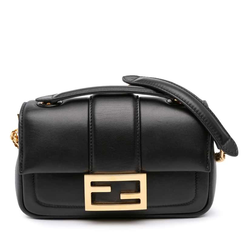 Fendi Mini Nappa Apolo Chain Baguette Shoulder Bag Black Leather Good condition - Front View