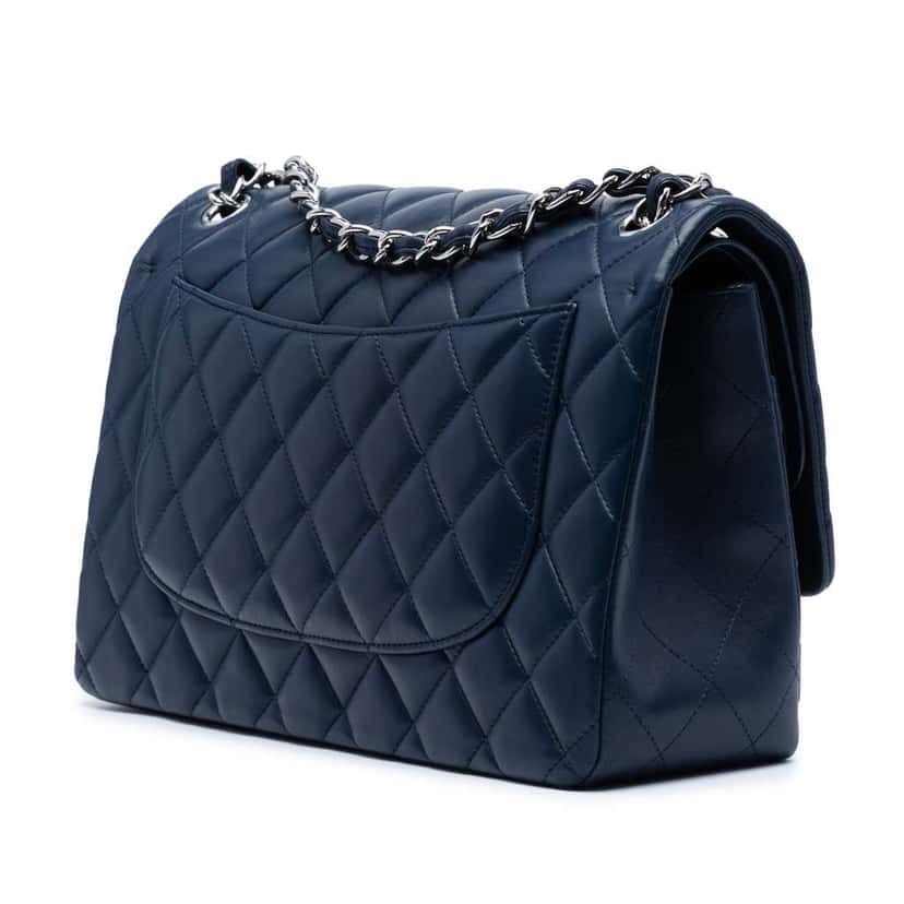 Chanel Jumbo Classic Lambskin Double Flap Blue Leather Good condition - Back View