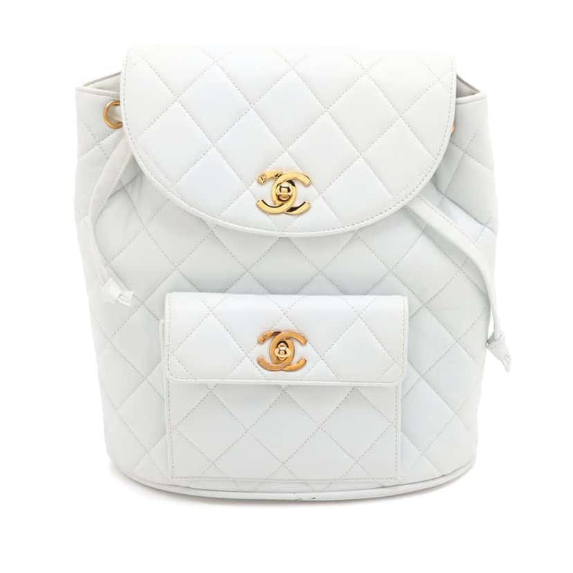 Chanel Medium Quilted Lambskin Duma Backpack White Leather Good condition - Front View