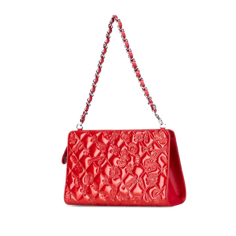 Chanel Patent Calfskin Lucky Symbols Pochette Red Leather Good condition - Back View