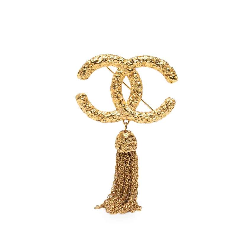 Chanel Gold Plated CC Logo Tassel Lava Fringe Brooch Gold Metal Good condition - Front View