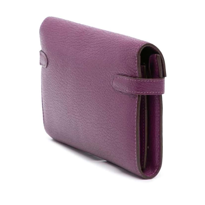 Hermès Chevre Mysore Leather Kelly Long Wallet Purple Leather Good condition - Back View