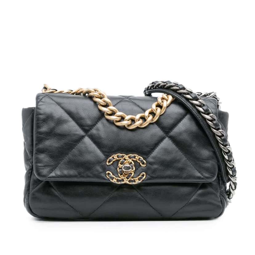 Chanel Medium Lambskin 19 Flap Black Leather Good condition - Front View