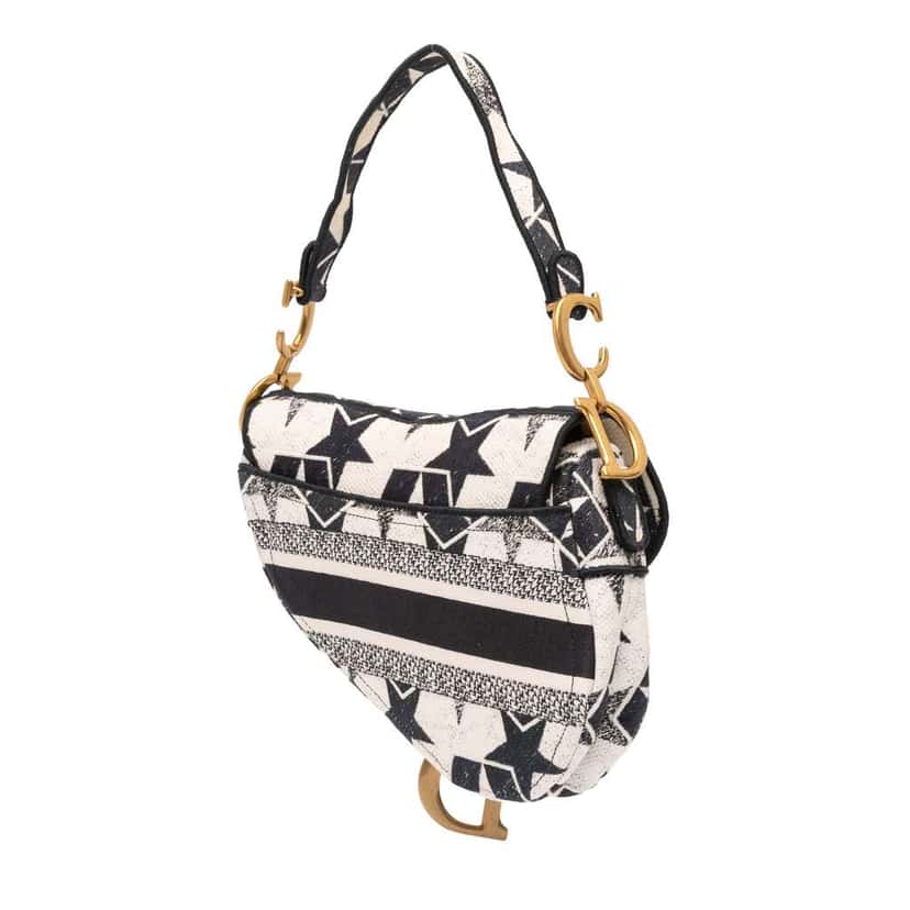 Dior Embroidered Canvas Stars Saddle Bag White Canvas Good condition - Back View