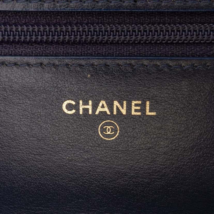 Chanel CC Tweed Charms Wallet On Chain Blue Tweed Good condition - Box View
