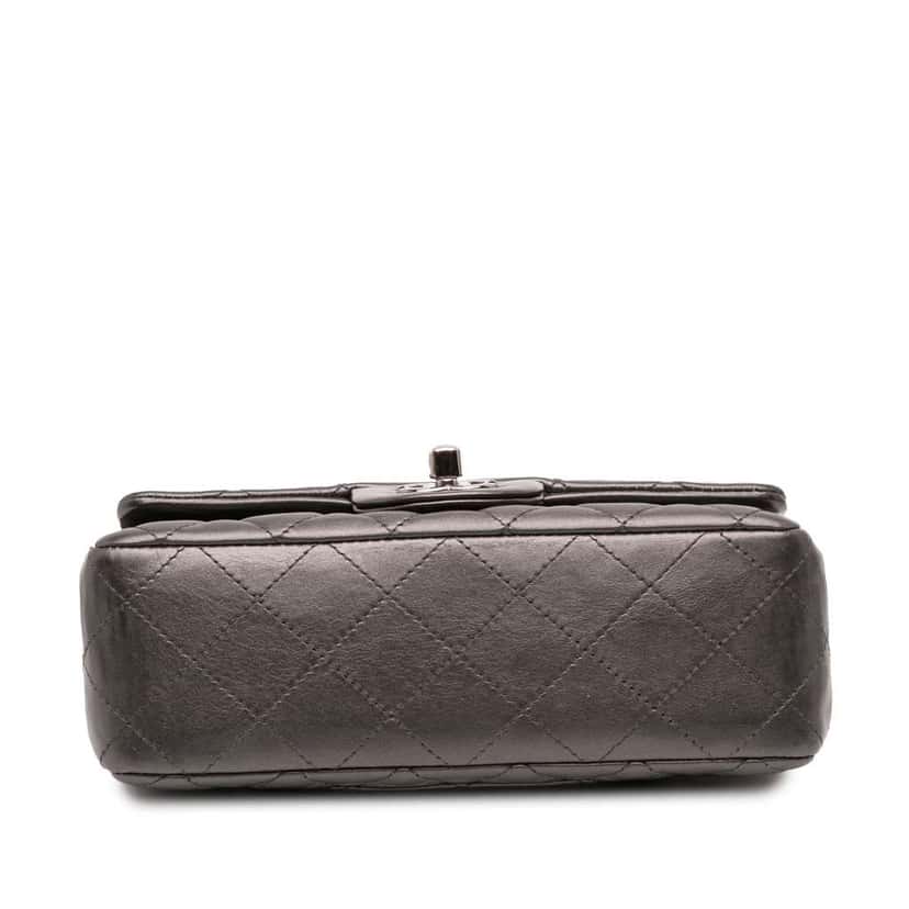 Chanel Mini Rectangular Classic Metallic Lambskin Single Flap Grey Leather Good condition - Inside View