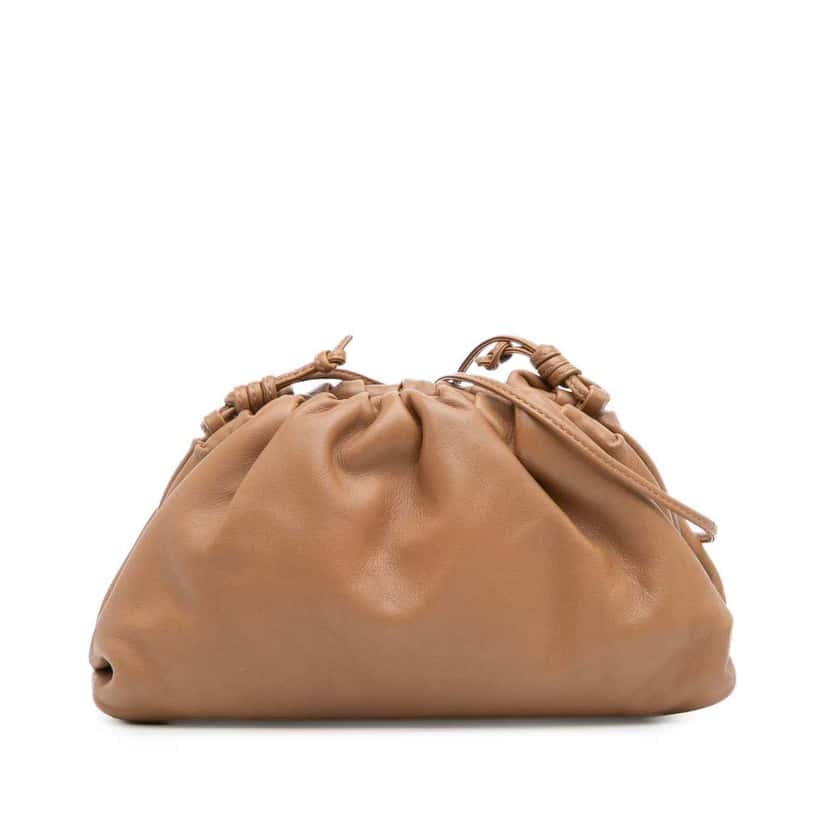 Bottega Veneta Lambskin The Mini Pouch Crossbody Brown Leather Good condition - Front View