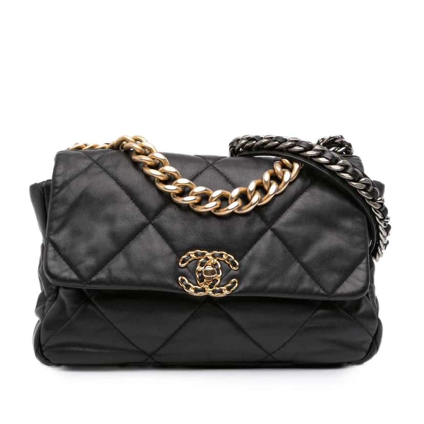 Chanel Large Lambskin 19 Flap Black Leather Good condition - Front View