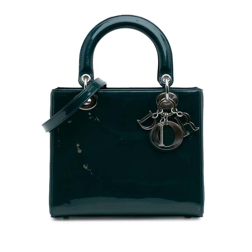 Dior Medium Patent Lady Dior Green Leather Good condition - Front View
