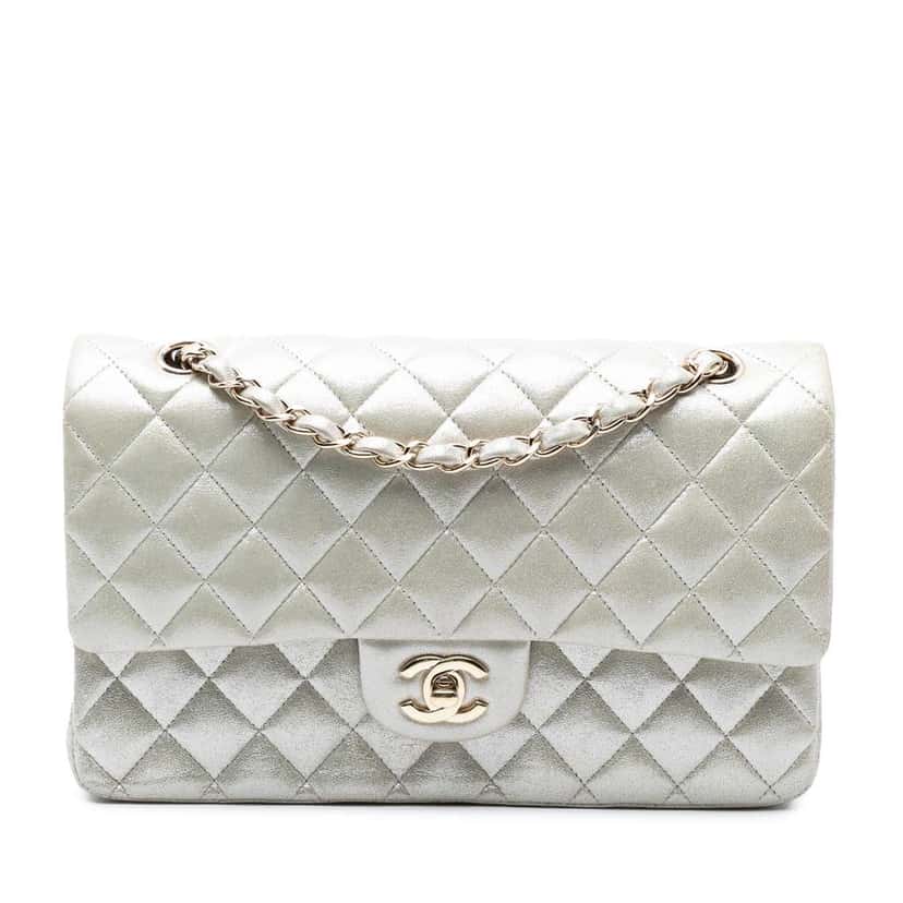 Chanel Medium Classic Iridescent Lambskin Double Flap Gold Leather Good condition - Front View