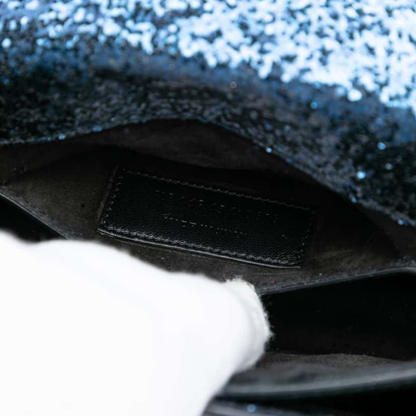 Saint Laurent Small Glittered Leather Monogram Sunset Crossbody Blue Leather Very good condition - Box View