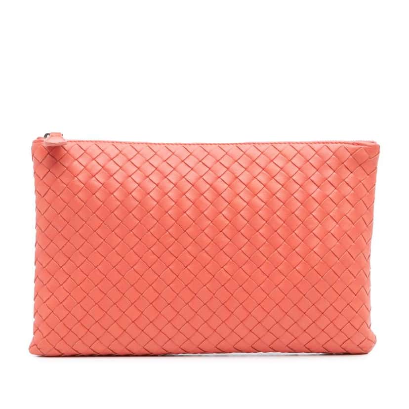 Bottega Veneta Nappa Intrecciato Clutch Orange Leather Very good condition - Front View