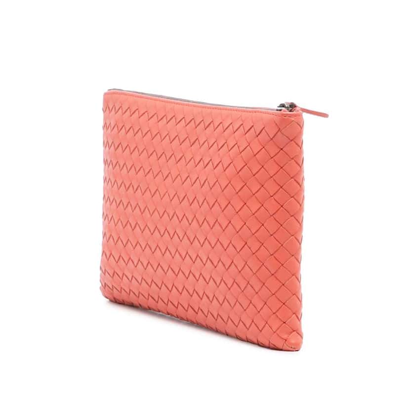 Bottega Veneta Nappa Intrecciato Clutch Orange Leather Very good condition - Back View