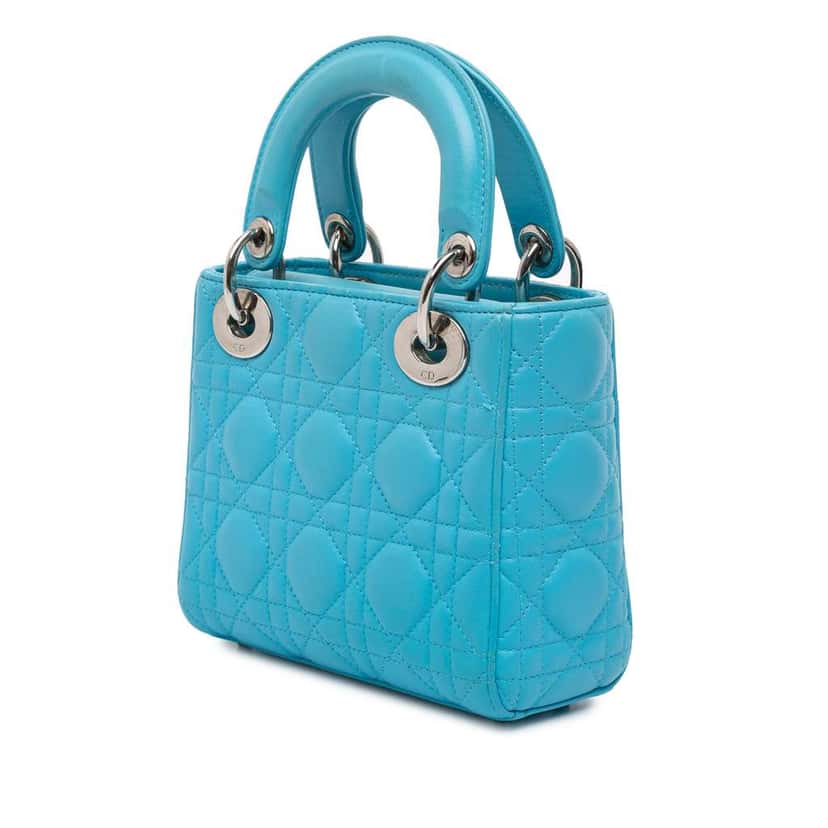 Dior Mini Lambskin Cannage Lady Dior Blue Leather Very good condition - Back View