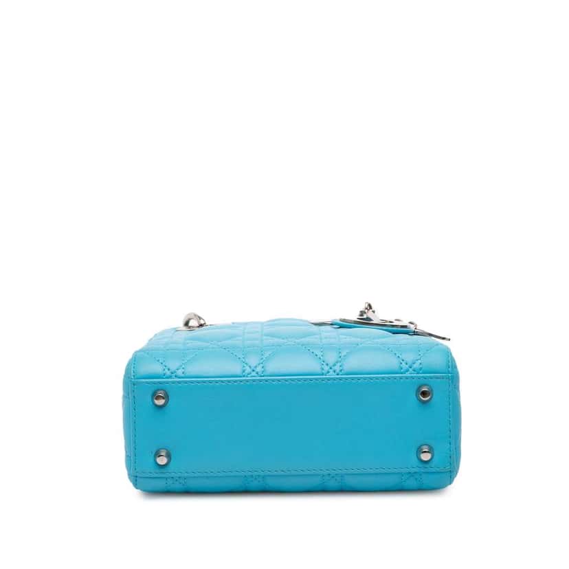 Dior Mini Lambskin Cannage Lady Dior Blue Leather Very good condition - Inside View