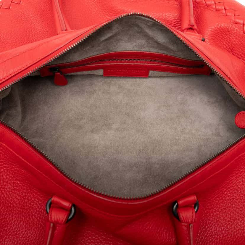 Bottega Veneta Intrecciato Trimmed Cervo Disk Handbag Red Leather Good condition - Model View