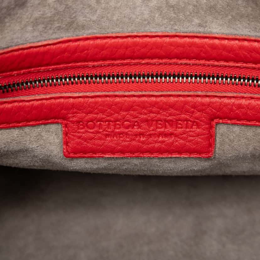 Bottega Veneta Intrecciato Trimmed Cervo Disk Handbag Red Leather Good condition - Box View