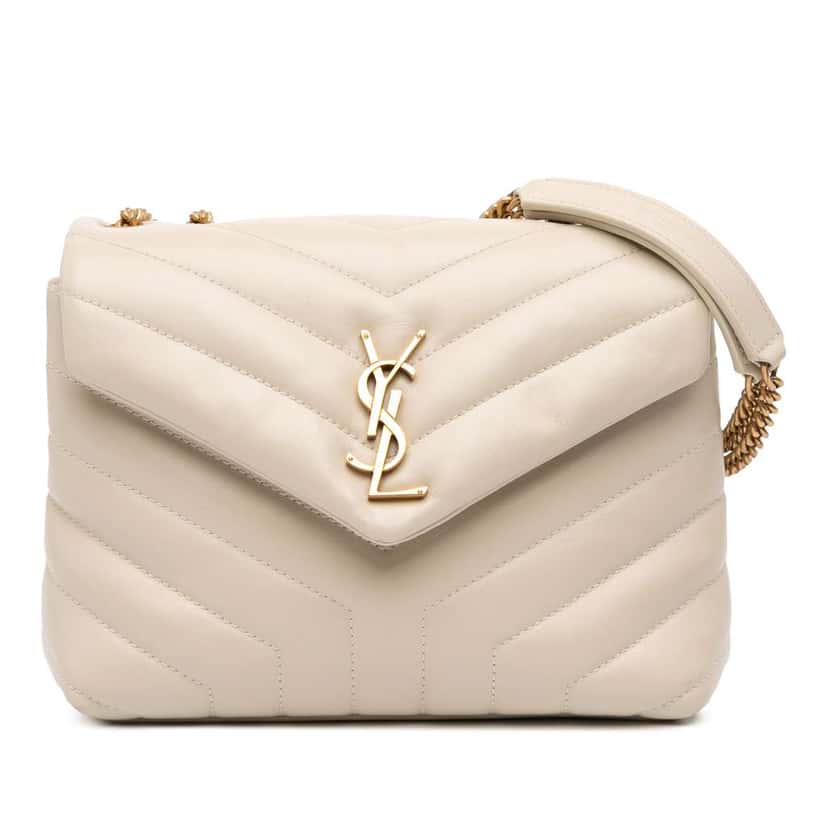 Saint Laurent Small Matelasse Leather Monogram LouLou Shoulder Bag White Leather Good condition - Front View