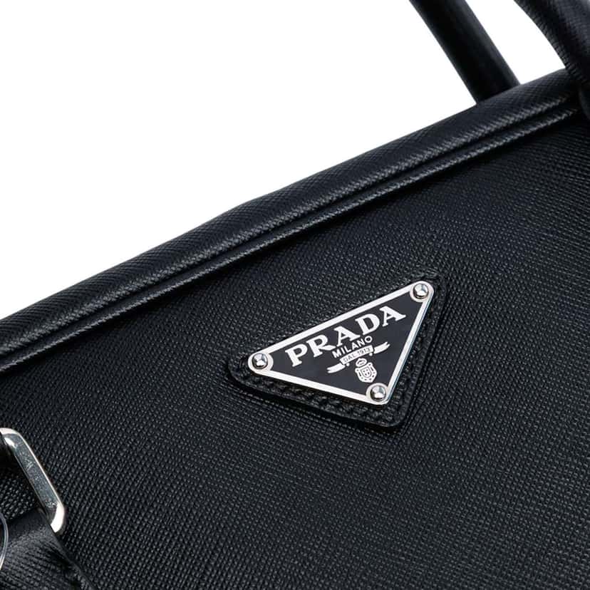 Prada Saffiano Briefcase Black Leather Good condition - Box View