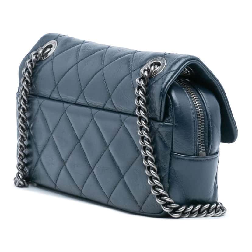 Chanel Small Glazed Calfskin Duo Color Flap Blue Leather Good condition - Back View