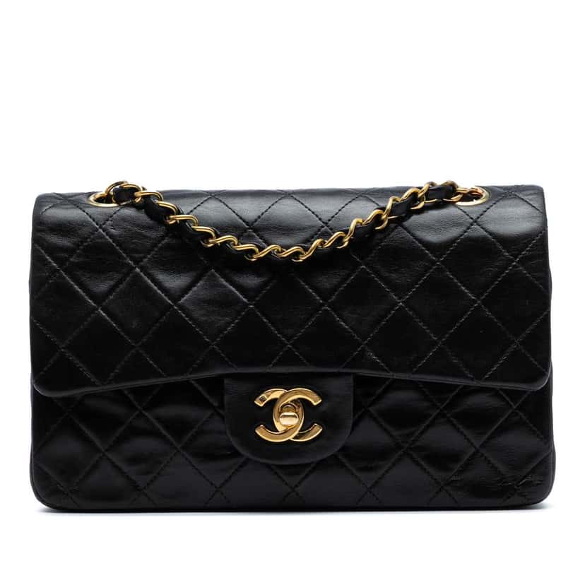 Chanel Small Classic Lambskin Double Flap Black Leather Good condition - Front View