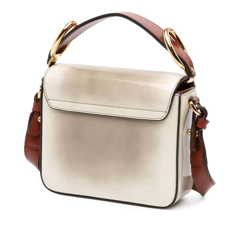 Chloé Mini Shaded Glossy Calfskin Lizard Embossed Trim C Satchel White Leather Good condition - Back View