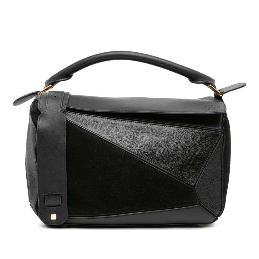 Loewe Medium Calfskin and Suede Puzzle Satchel Black Leather Good condition - Front View