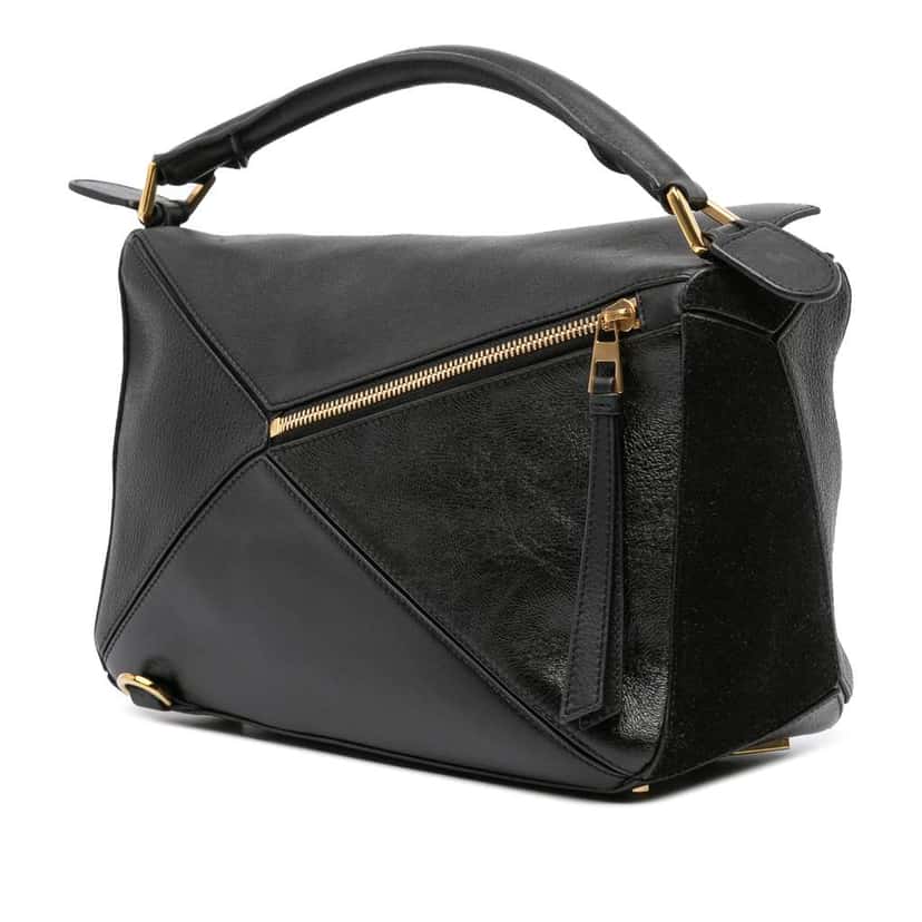 Loewe Medium Calfskin and Suede Puzzle Satchel Black Leather Good condition - Back View