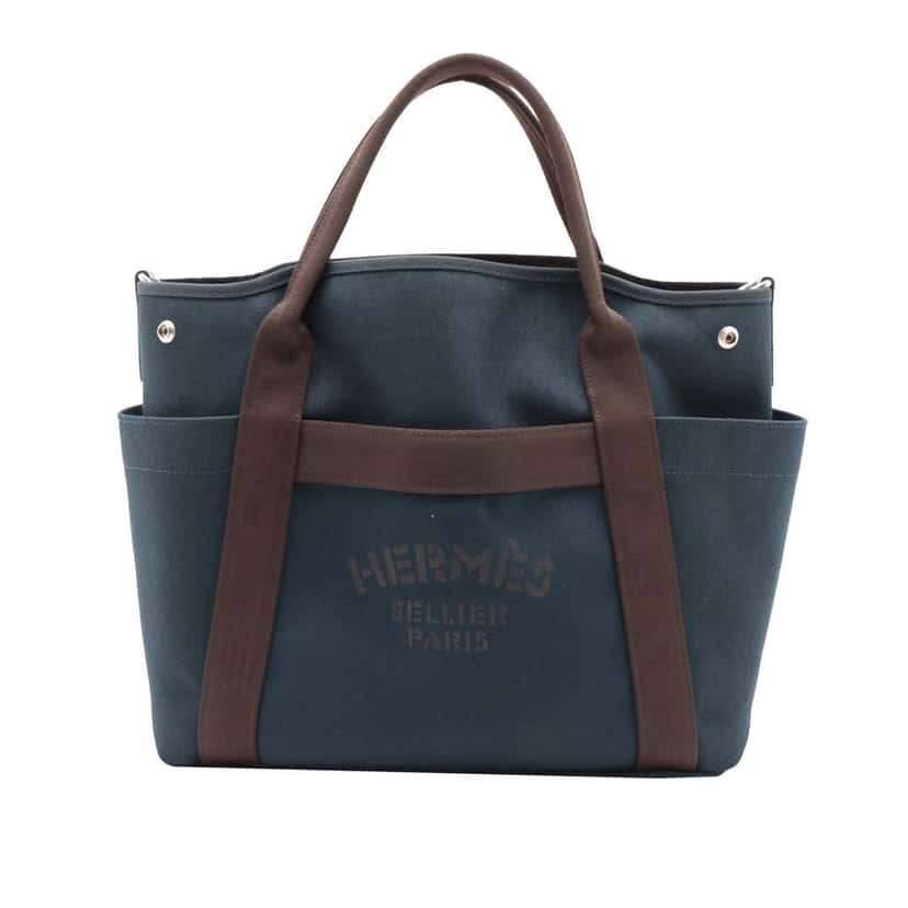 Hermès Toile Sac de Pansage Grooming Bag Blue Canvas Very good condition - Front View