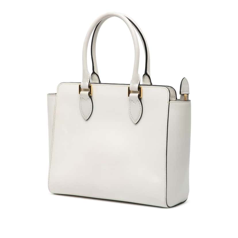 Prada Small Soft Calf Trimmed Saffiano Zippered Tote White Leather Good condition - Back View