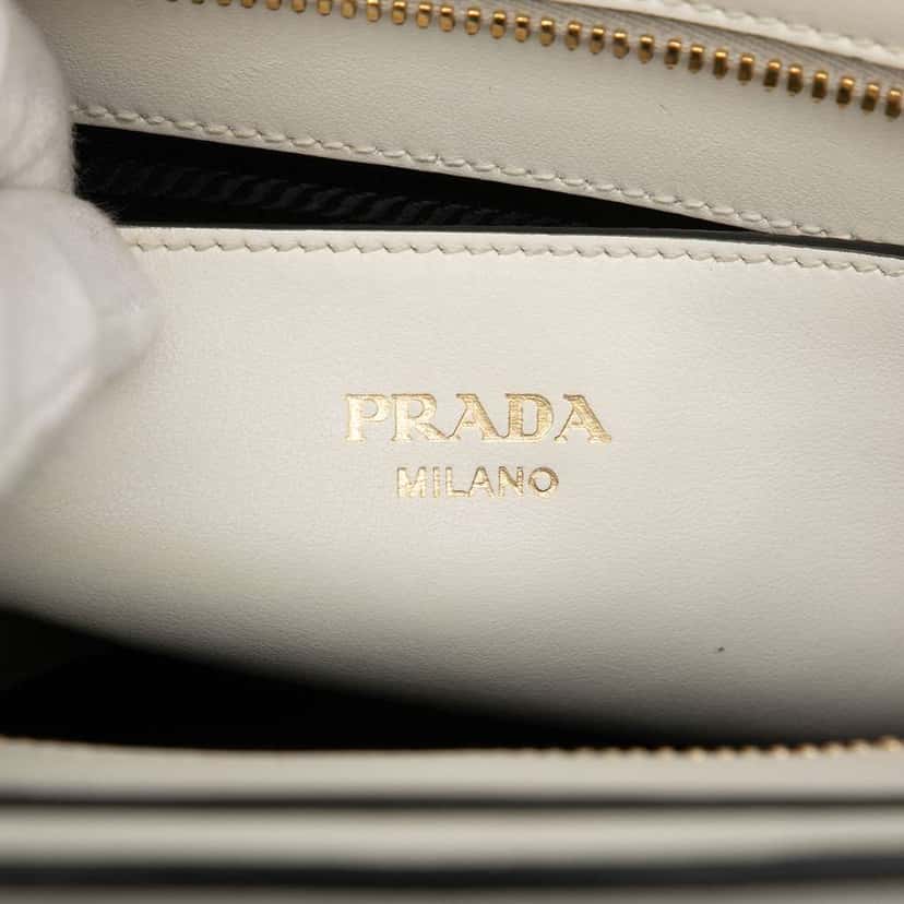 Prada Small Soft Calf Trimmed Saffiano Zippered Tote White Leather Good condition - Box View