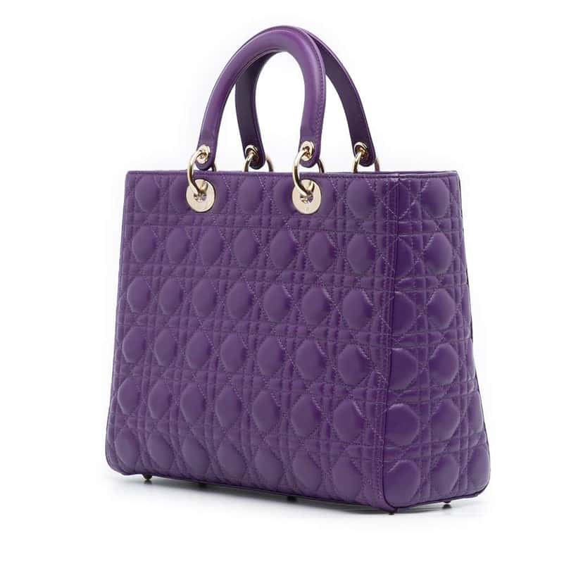 Dior Large Lambskin Cannage Lady Dior Purple Leather Good condition - Back View