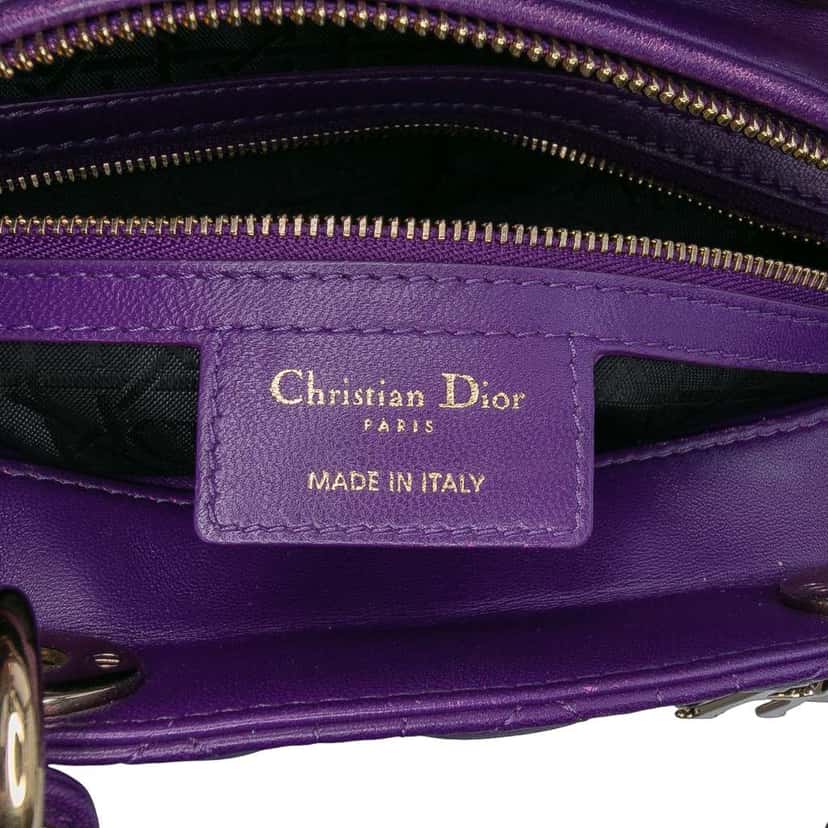 Dior Large Lambskin Cannage Lady Dior Purple Leather Good condition - Box View