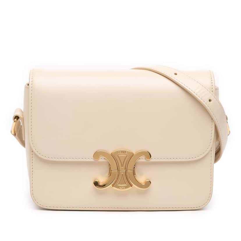 Celine Teen Shiny Calfskin Triomphe Crossbody White Leather Good condition - Front View