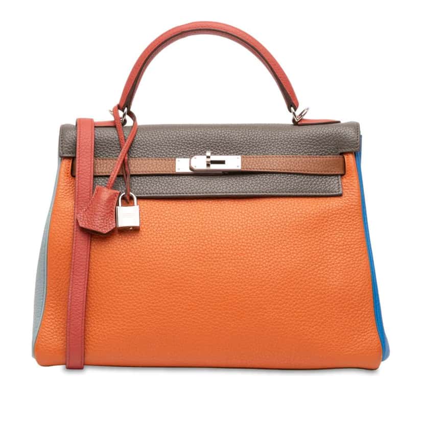 Hermès Clemence Arlequin Kelly II Retourne 32 Orange Leather Fair condition - Front View