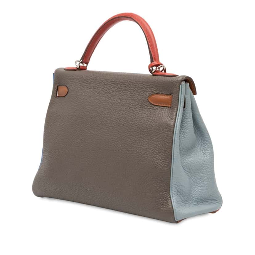 Hermès Clemence Arlequin Kelly II Retourne 32 Orange Leather Fair condition - Back View