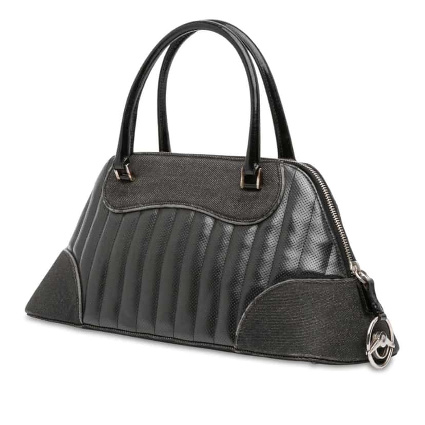 Dior Perforated Leather and Denim Montaigne Chris 1947 Cadillac Top Handle Bag Black Leather Fair condition - Back View