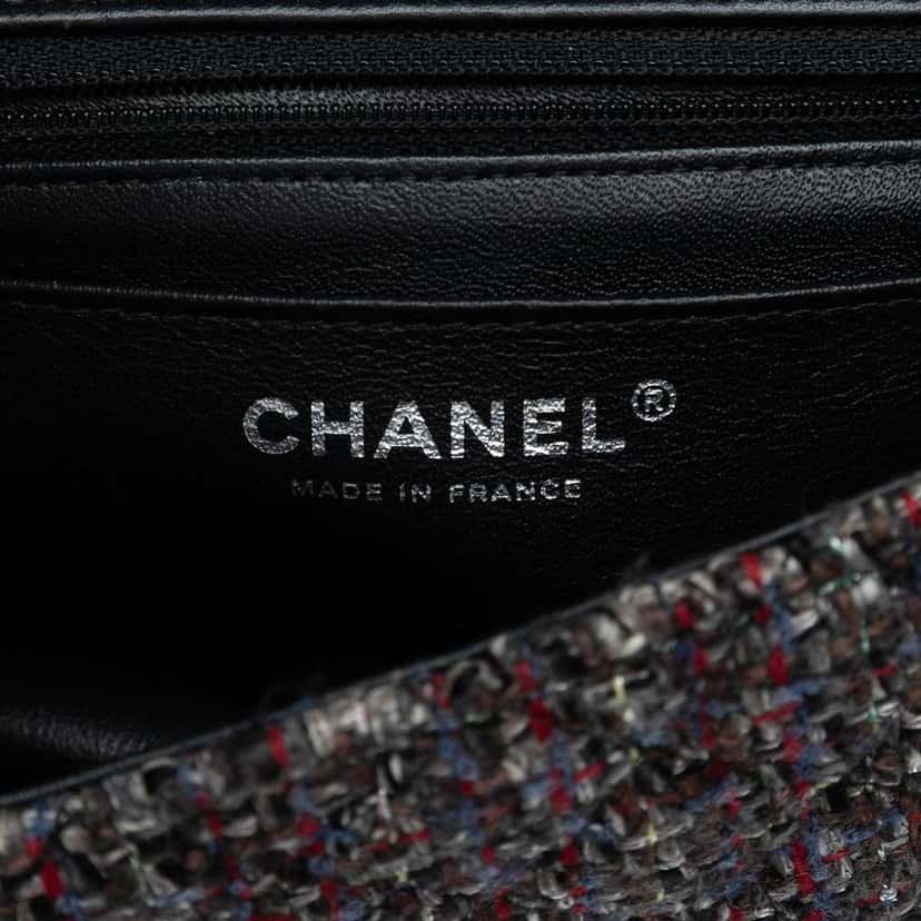 Chanel Mini Rectangular Classic Braided Tweed Single Flap Black Tweed Very good condition - Box View