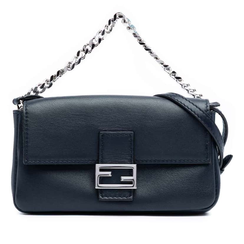 Fendi Micro Leather Baguette Satchel Blue Leather Good condition - Front View